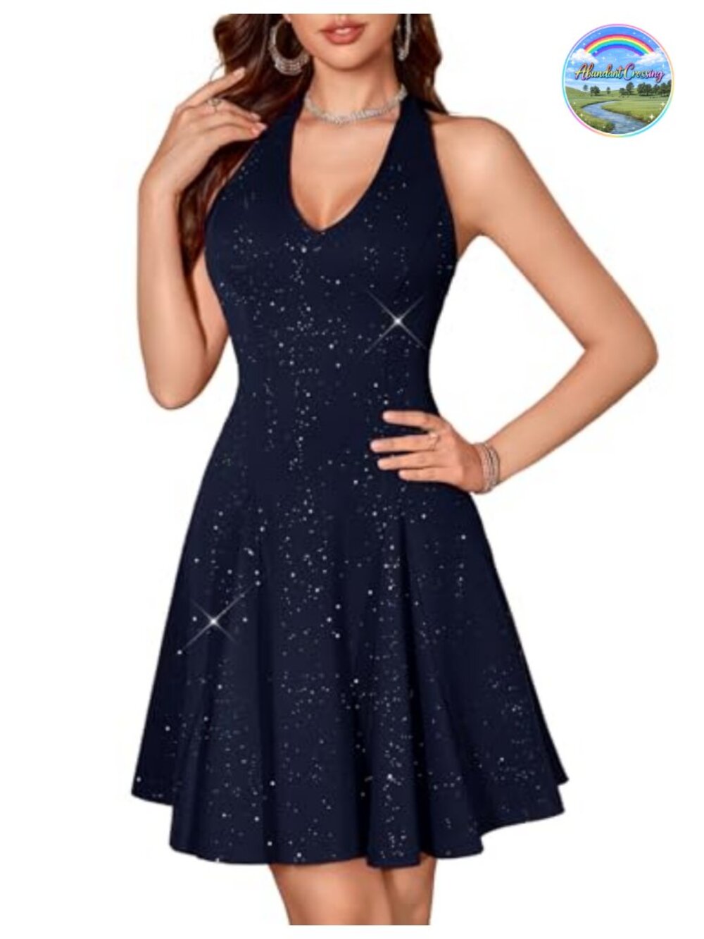 Sparkly Halter Cocktail Dress Sequin Party Prom Mini with Lining